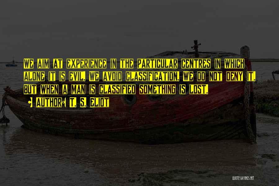 T. S. Eliot Quotes: We Aim At Experience In The Particular Centres In Which Alone It Is Evil. We Avoid Classification. We Do Not