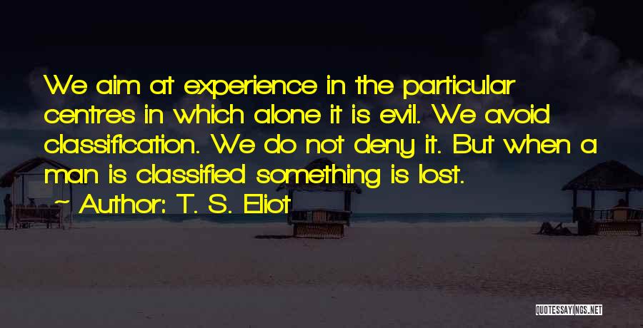 T. S. Eliot Quotes: We Aim At Experience In The Particular Centres In Which Alone It Is Evil. We Avoid Classification. We Do Not