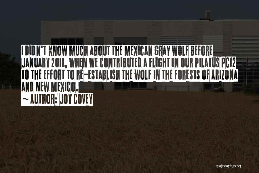 Joy Covey Quotes: I Didn't Know Much About The Mexican Gray Wolf Before January 2011, When We Contributed A Flight In Our Pilatus