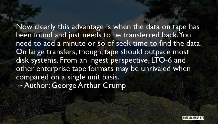 George Arthur Crump Quotes: Now Clearly This Advantage Is When The Data On Tape Has Been Found And Just Needs To Be Transferred Back.