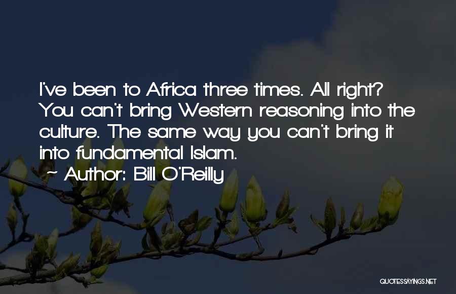 Bill O'Reilly Quotes: I've Been To Africa Three Times. All Right? You Can't Bring Western Reasoning Into The Culture. The Same Way You