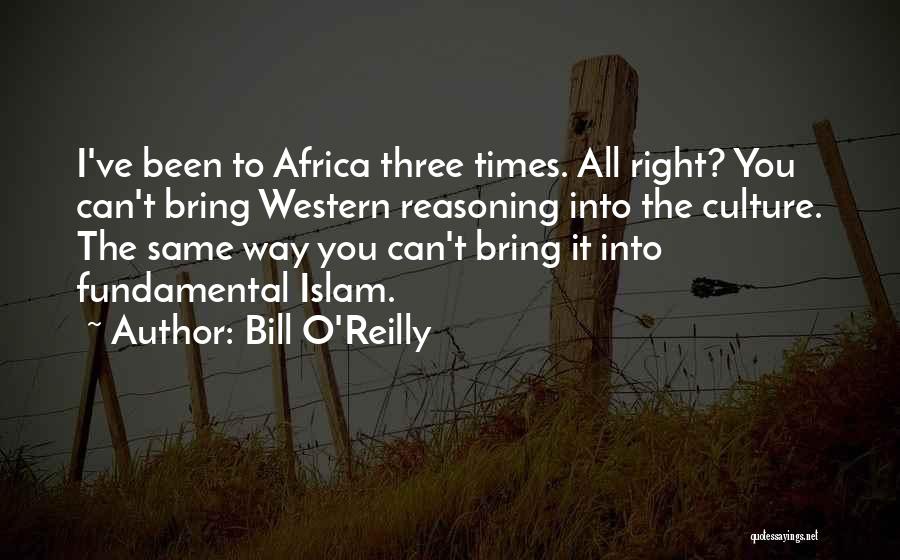 Bill O'Reilly Quotes: I've Been To Africa Three Times. All Right? You Can't Bring Western Reasoning Into The Culture. The Same Way You