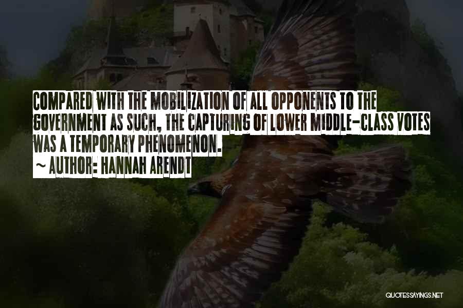 Hannah Arendt Quotes: Compared With The Mobilization Of All Opponents To The Government As Such, The Capturing Of Lower Middle-class Votes Was A