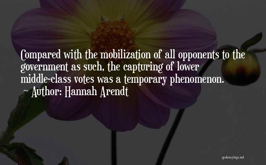 Hannah Arendt Quotes: Compared With The Mobilization Of All Opponents To The Government As Such, The Capturing Of Lower Middle-class Votes Was A
