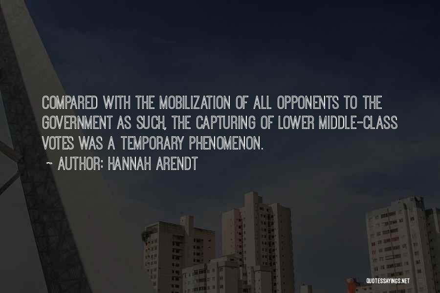 Hannah Arendt Quotes: Compared With The Mobilization Of All Opponents To The Government As Such, The Capturing Of Lower Middle-class Votes Was A