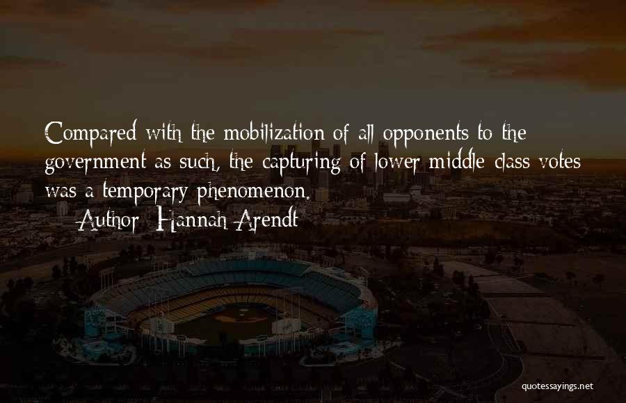 Hannah Arendt Quotes: Compared With The Mobilization Of All Opponents To The Government As Such, The Capturing Of Lower Middle-class Votes Was A