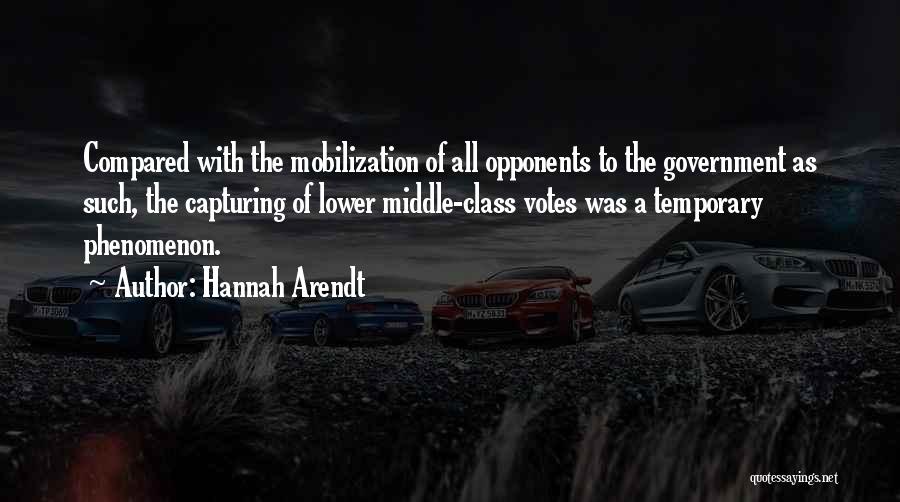 Hannah Arendt Quotes: Compared With The Mobilization Of All Opponents To The Government As Such, The Capturing Of Lower Middle-class Votes Was A