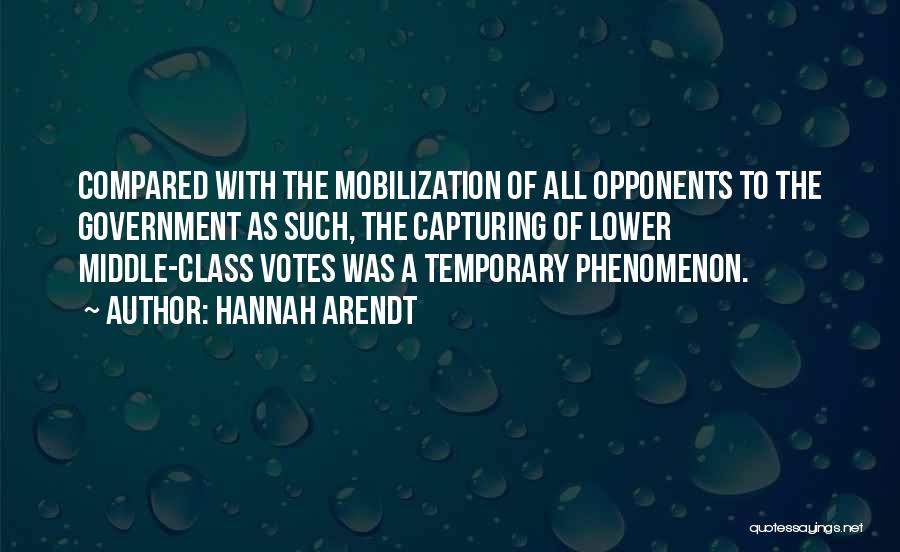 Hannah Arendt Quotes: Compared With The Mobilization Of All Opponents To The Government As Such, The Capturing Of Lower Middle-class Votes Was A