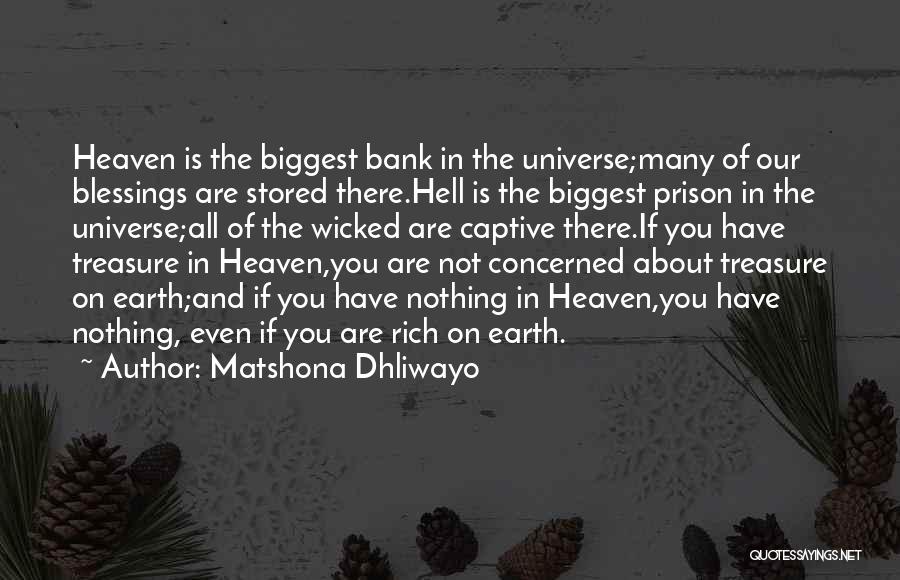 Matshona Dhliwayo Quotes: Heaven Is The Biggest Bank In The Universe;many Of Our Blessings Are Stored There.hell Is The Biggest Prison In The