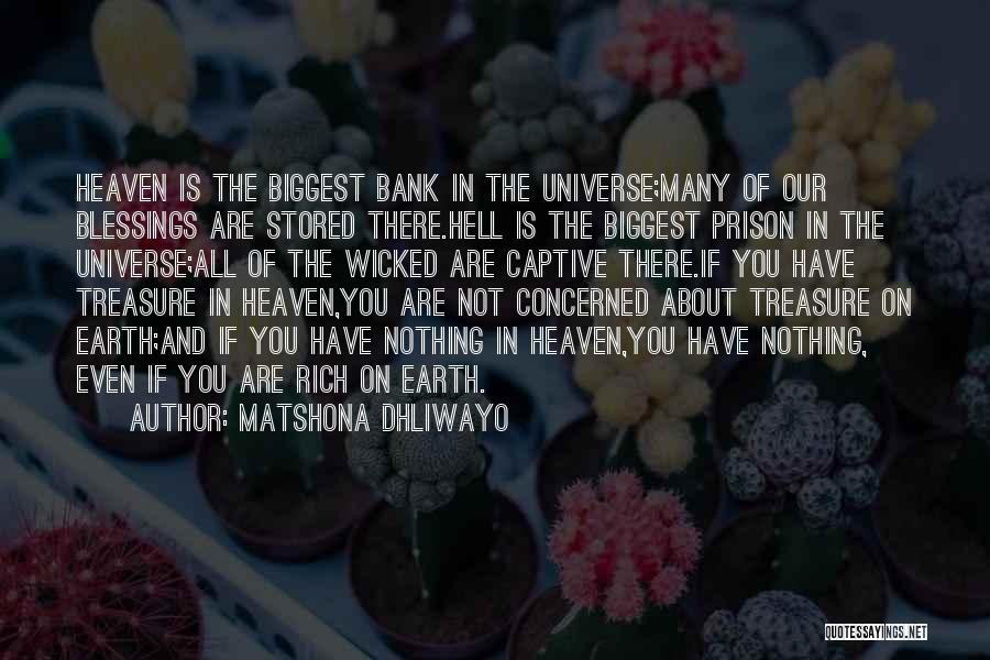 Matshona Dhliwayo Quotes: Heaven Is The Biggest Bank In The Universe;many Of Our Blessings Are Stored There.hell Is The Biggest Prison In The