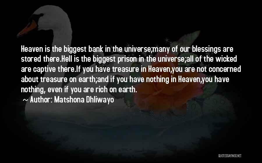 Matshona Dhliwayo Quotes: Heaven Is The Biggest Bank In The Universe;many Of Our Blessings Are Stored There.hell Is The Biggest Prison In The