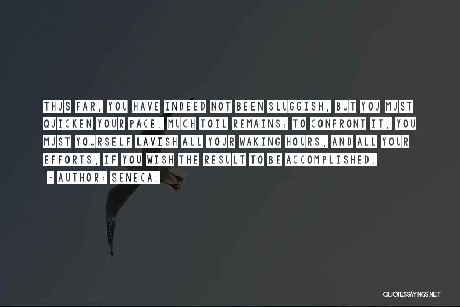 Seneca. Quotes: Thus Far, You Have Indeed Not Been Sluggish, But You Must Quicken Your Pace. Much Toil Remains; To Confront It,