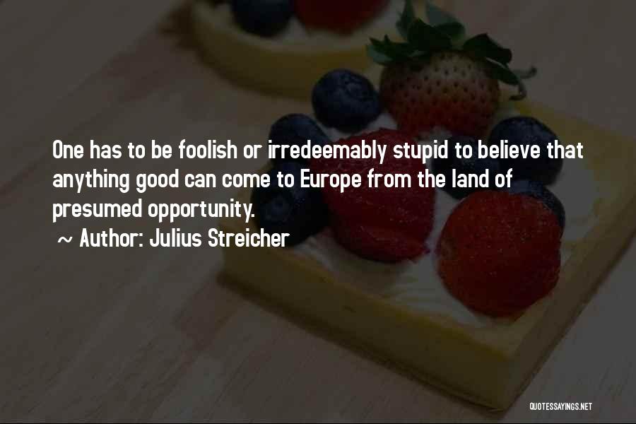 Julius Streicher Quotes: One Has To Be Foolish Or Irredeemably Stupid To Believe That Anything Good Can Come To Europe From The Land