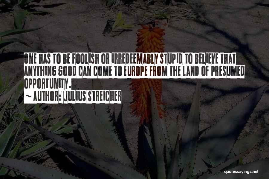 Julius Streicher Quotes: One Has To Be Foolish Or Irredeemably Stupid To Believe That Anything Good Can Come To Europe From The Land