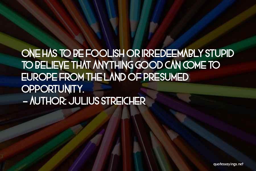 Julius Streicher Quotes: One Has To Be Foolish Or Irredeemably Stupid To Believe That Anything Good Can Come To Europe From The Land