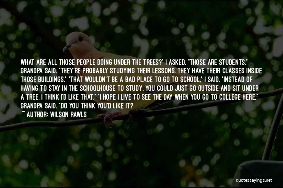 Wilson Rawls Quotes: What Are All Those People Doing Under The Trees? I Asked. Those Are Students, Grandpa Said. They're Probably Studying Their