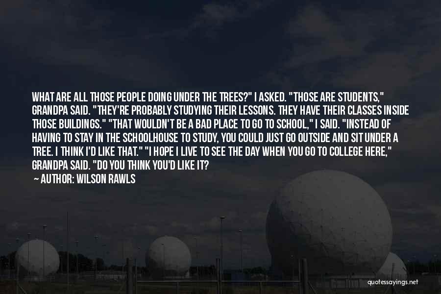 Wilson Rawls Quotes: What Are All Those People Doing Under The Trees? I Asked. Those Are Students, Grandpa Said. They're Probably Studying Their