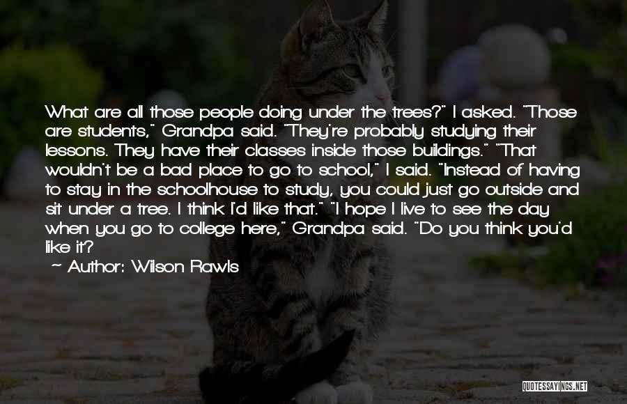 Wilson Rawls Quotes: What Are All Those People Doing Under The Trees? I Asked. Those Are Students, Grandpa Said. They're Probably Studying Their