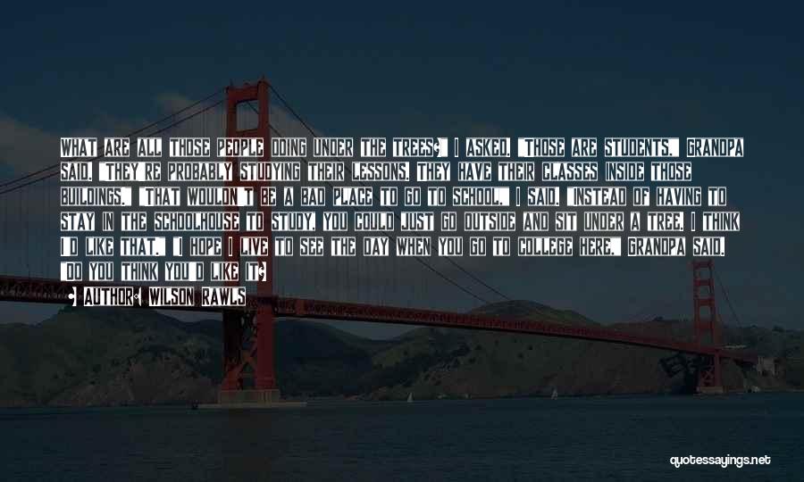 Wilson Rawls Quotes: What Are All Those People Doing Under The Trees? I Asked. Those Are Students, Grandpa Said. They're Probably Studying Their