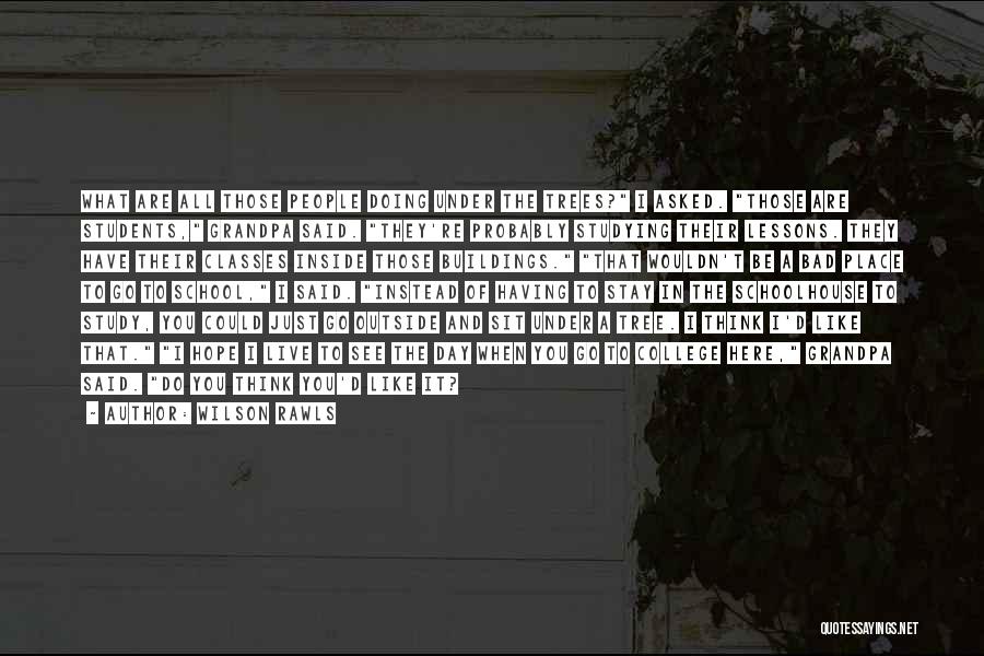 Wilson Rawls Quotes: What Are All Those People Doing Under The Trees? I Asked. Those Are Students, Grandpa Said. They're Probably Studying Their