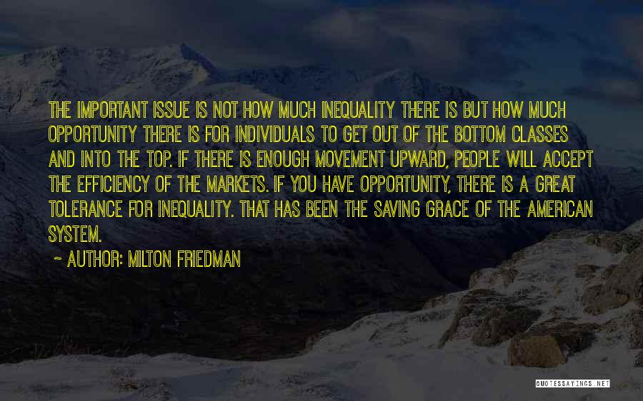 Milton Friedman Quotes: The Important Issue Is Not How Much Inequality There Is But How Much Opportunity There Is For Individuals To Get