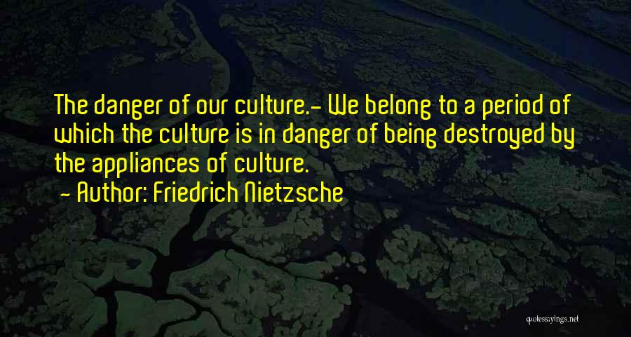 Friedrich Nietzsche Quotes: The Danger Of Our Culture.- We Belong To A Period Of Which The Culture Is In Danger Of Being Destroyed