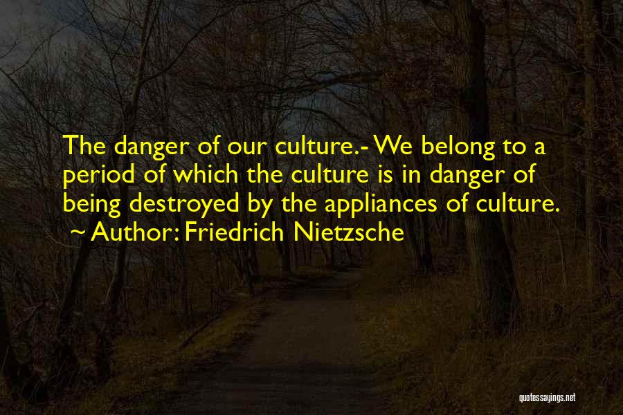 Friedrich Nietzsche Quotes: The Danger Of Our Culture.- We Belong To A Period Of Which The Culture Is In Danger Of Being Destroyed