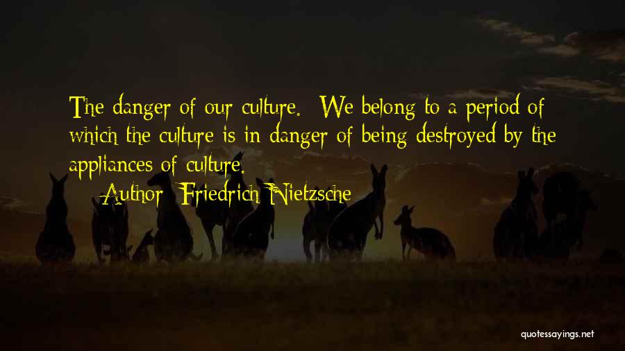 Friedrich Nietzsche Quotes: The Danger Of Our Culture.- We Belong To A Period Of Which The Culture Is In Danger Of Being Destroyed