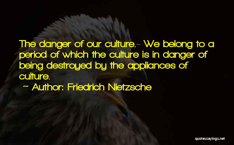 Friedrich Nietzsche Quotes: The Danger Of Our Culture.- We Belong To A Period Of Which The Culture Is In Danger Of Being Destroyed