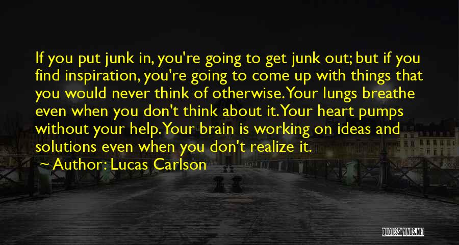 Lucas Carlson Quotes: If You Put Junk In, You're Going To Get Junk Out; But If You Find Inspiration, You're Going To Come