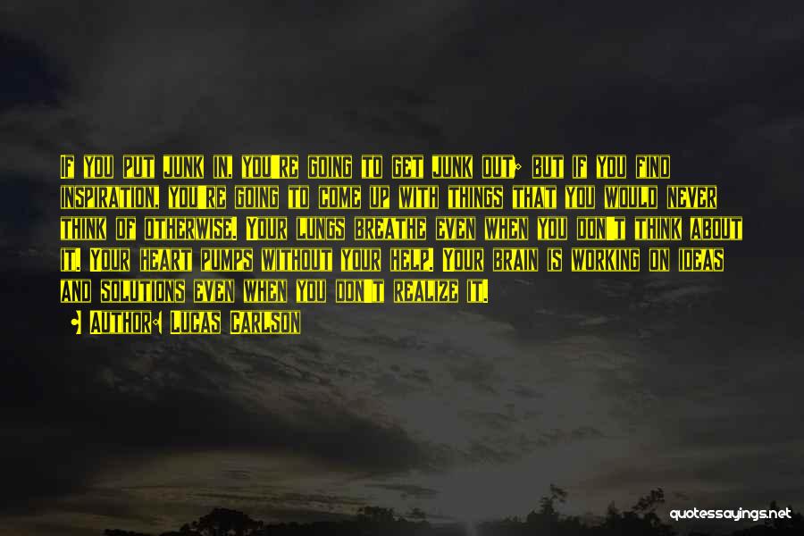 Lucas Carlson Quotes: If You Put Junk In, You're Going To Get Junk Out; But If You Find Inspiration, You're Going To Come