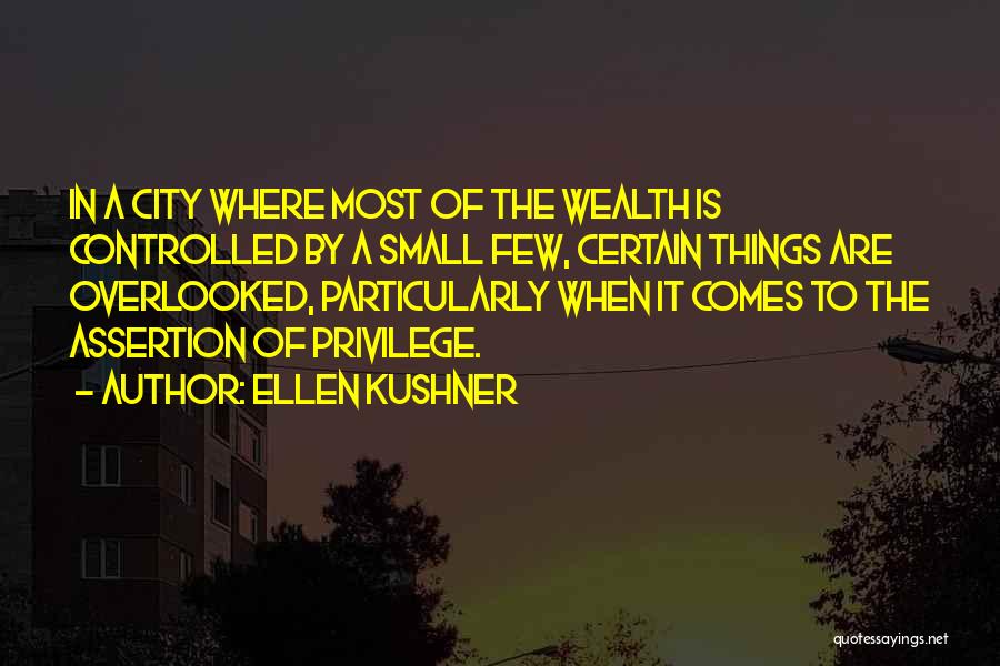 Ellen Kushner Quotes: In A City Where Most Of The Wealth Is Controlled By A Small Few, Certain Things Are Overlooked, Particularly When