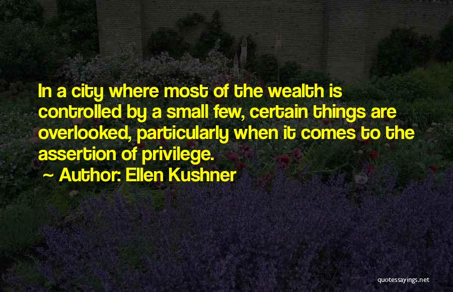 Ellen Kushner Quotes: In A City Where Most Of The Wealth Is Controlled By A Small Few, Certain Things Are Overlooked, Particularly When