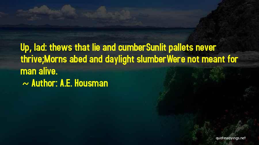 A.E. Housman Quotes: Up, Lad: Thews That Lie And Cumbersunlit Pallets Never Thrive;morns Abed And Daylight Slumberwere Not Meant For Man Alive.