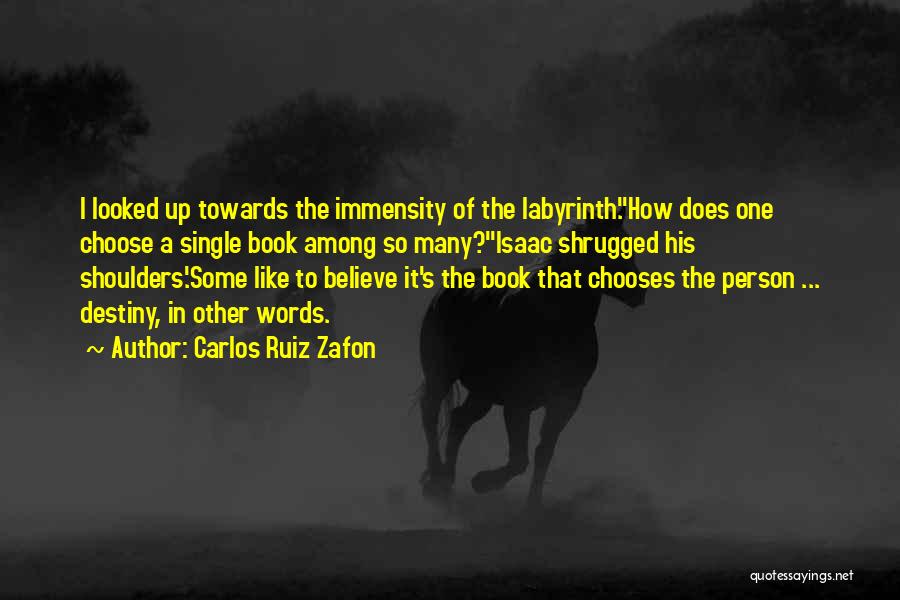 Carlos Ruiz Zafon Quotes: I Looked Up Towards The Immensity Of The Labyrinth.how Does One Choose A Single Book Among So Many?isaac Shrugged His