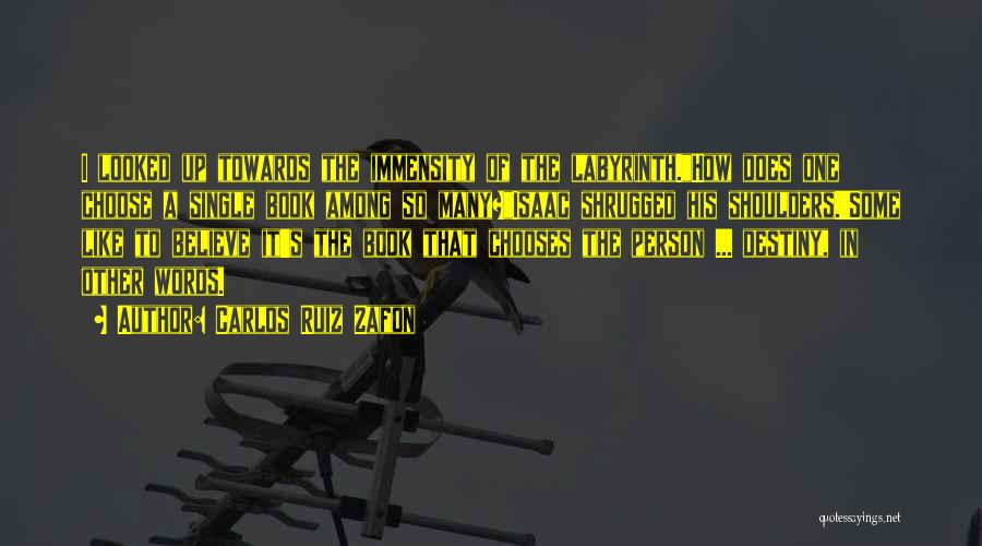Carlos Ruiz Zafon Quotes: I Looked Up Towards The Immensity Of The Labyrinth.how Does One Choose A Single Book Among So Many?isaac Shrugged His