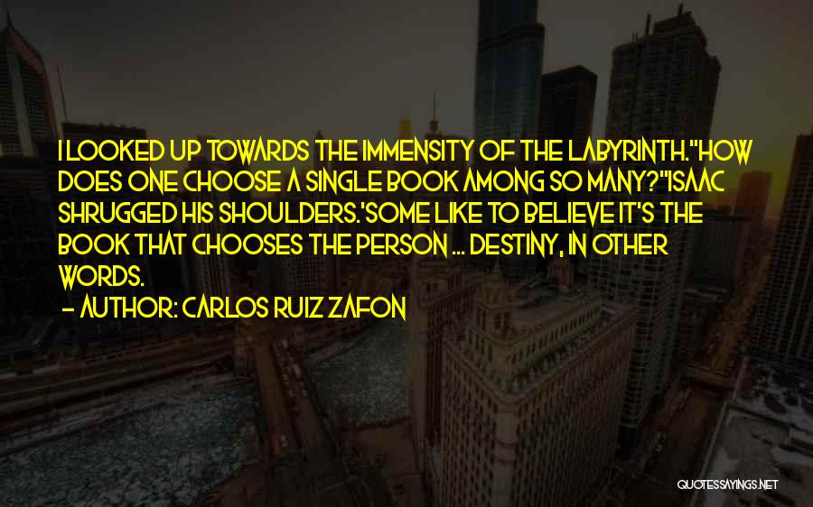 Carlos Ruiz Zafon Quotes: I Looked Up Towards The Immensity Of The Labyrinth.how Does One Choose A Single Book Among So Many?isaac Shrugged His