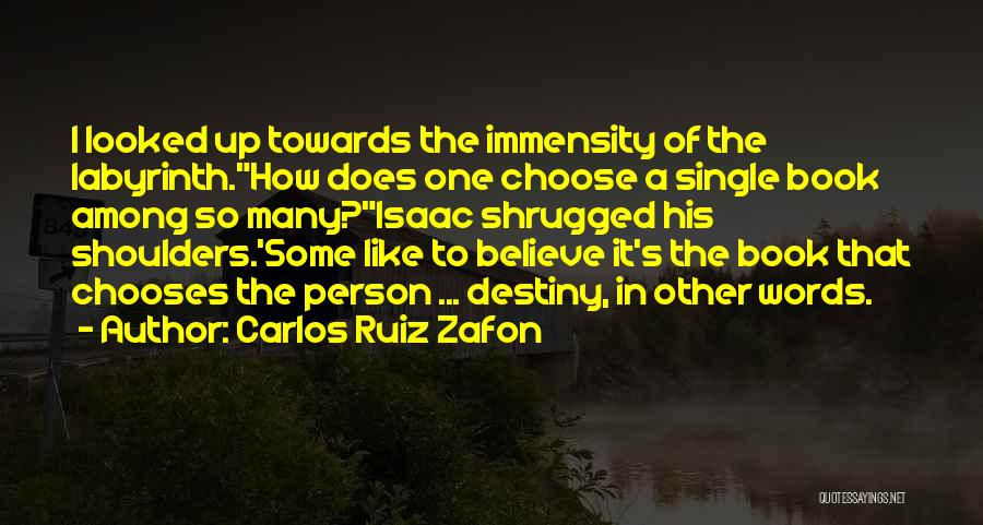 Carlos Ruiz Zafon Quotes: I Looked Up Towards The Immensity Of The Labyrinth.how Does One Choose A Single Book Among So Many?isaac Shrugged His