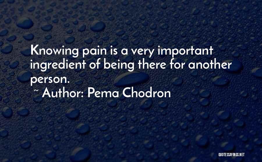 Pema Chodron Quotes: Knowing Pain Is A Very Important Ingredient Of Being There For Another Person.
