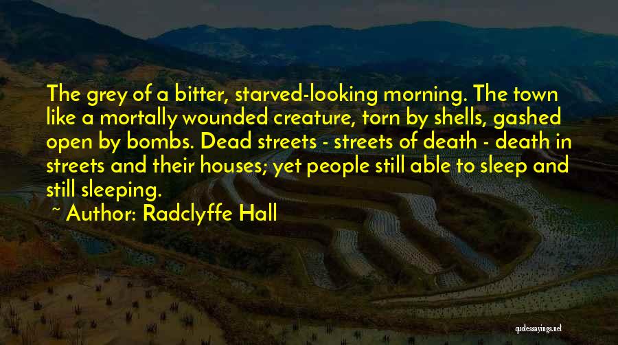 Radclyffe Hall Quotes: The Grey Of A Bitter, Starved-looking Morning. The Town Like A Mortally Wounded Creature, Torn By Shells, Gashed Open By