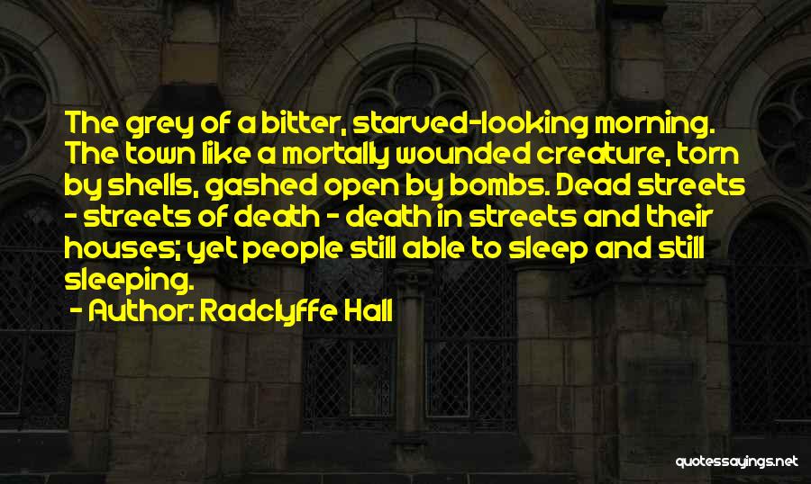 Radclyffe Hall Quotes: The Grey Of A Bitter, Starved-looking Morning. The Town Like A Mortally Wounded Creature, Torn By Shells, Gashed Open By