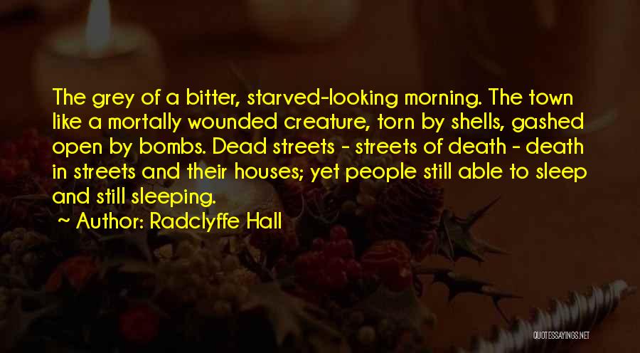 Radclyffe Hall Quotes: The Grey Of A Bitter, Starved-looking Morning. The Town Like A Mortally Wounded Creature, Torn By Shells, Gashed Open By