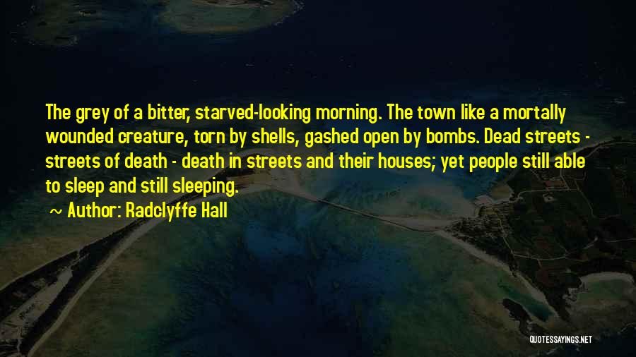 Radclyffe Hall Quotes: The Grey Of A Bitter, Starved-looking Morning. The Town Like A Mortally Wounded Creature, Torn By Shells, Gashed Open By