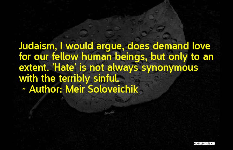 Meir Soloveichik Quotes: Judaism, I Would Argue, Does Demand Love For Our Fellow Human Beings, But Only To An Extent. 'hate' Is Not
