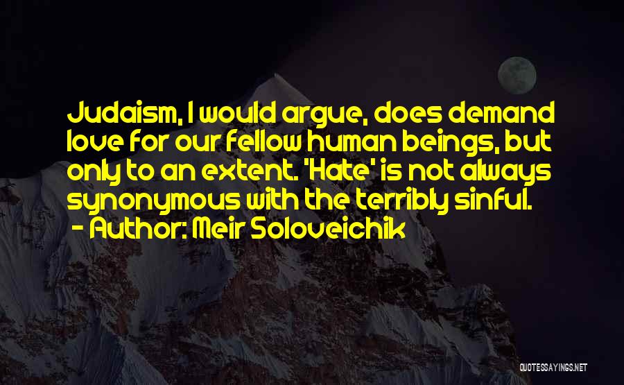 Meir Soloveichik Quotes: Judaism, I Would Argue, Does Demand Love For Our Fellow Human Beings, But Only To An Extent. 'hate' Is Not
