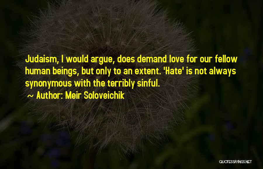 Meir Soloveichik Quotes: Judaism, I Would Argue, Does Demand Love For Our Fellow Human Beings, But Only To An Extent. 'hate' Is Not