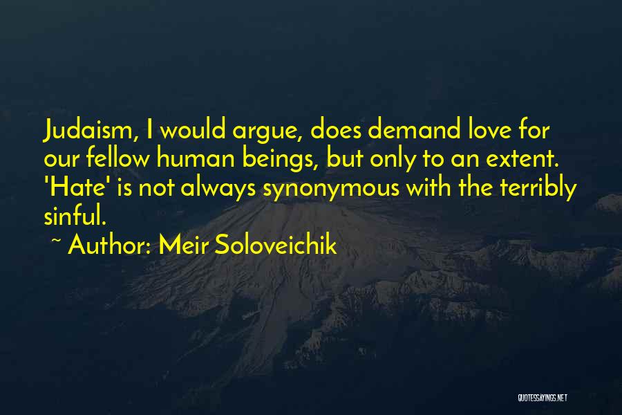 Meir Soloveichik Quotes: Judaism, I Would Argue, Does Demand Love For Our Fellow Human Beings, But Only To An Extent. 'hate' Is Not