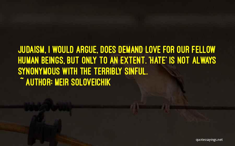 Meir Soloveichik Quotes: Judaism, I Would Argue, Does Demand Love For Our Fellow Human Beings, But Only To An Extent. 'hate' Is Not