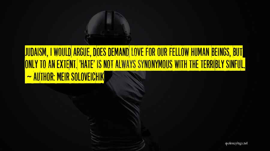 Meir Soloveichik Quotes: Judaism, I Would Argue, Does Demand Love For Our Fellow Human Beings, But Only To An Extent. 'hate' Is Not