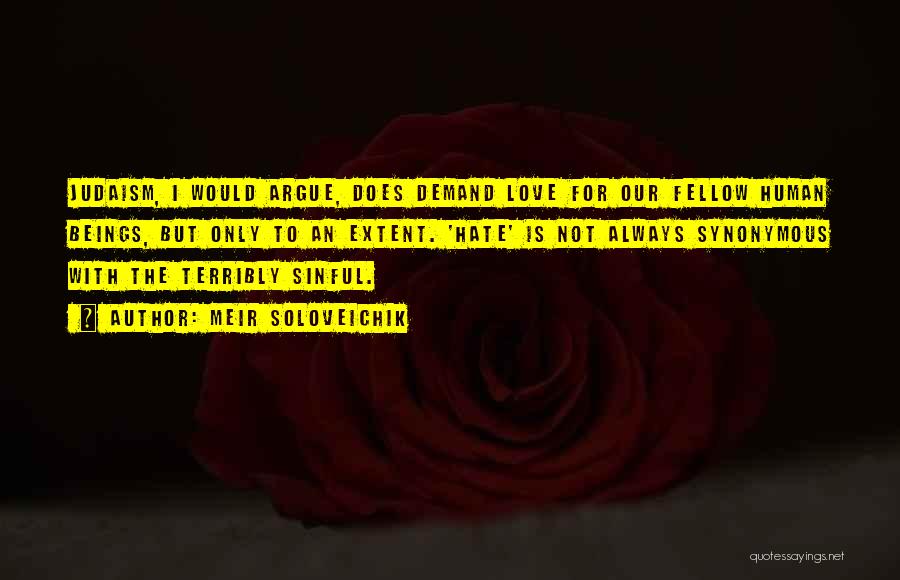 Meir Soloveichik Quotes: Judaism, I Would Argue, Does Demand Love For Our Fellow Human Beings, But Only To An Extent. 'hate' Is Not